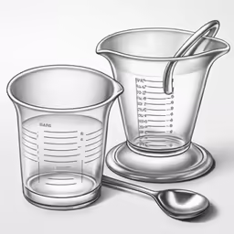 a drawing of a measuring cup and spoon