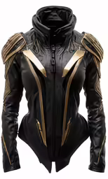 black leather jacket with golden details