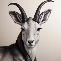 a drawing of an antelope with long, curved horns