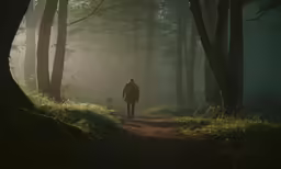 a person is riding a bike on a trail through some trees