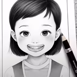 an art drawing of a girl with a pencil on top