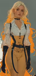 a cartoon character wearing an outfit and with orange hair