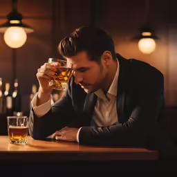a man with an alcoholic drink in his hand