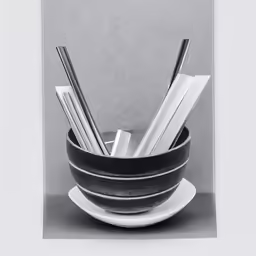 there is an image of a bowl full of silver sticks
