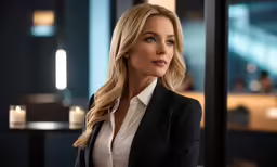 a beautiful woman in business attire sitting at a desk
