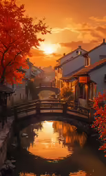 sunset reflecting on a small body of water
