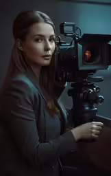a beautiful woman standing in front of a camera