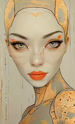 a drawing of a woman wearing orange makeup