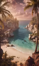 a beautiful view of a beach with a boat in the water