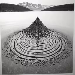 a strange black and white photo with some rocks