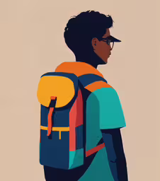 an illustration of a man with a backpack,a woman with glasses wearing a backpack and a pair of glasses