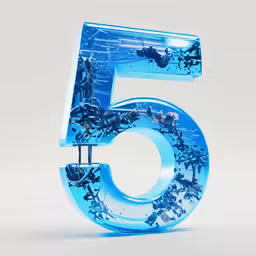 a blue number five sitting in the middle of a gray background