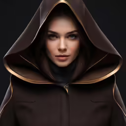 the hood is on this woman and is very long