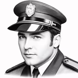 a police officer is shown in a black and white photo