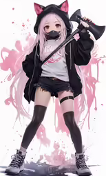 a woman in short shorts with a hat and a cat ears