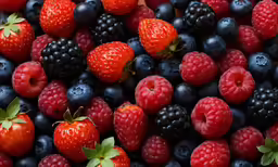 berry, blueberry and strawberry are all piled high together