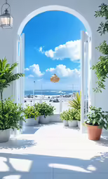an archway leads to the beach under the sun