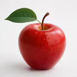 an apple with a leaf and stem in it