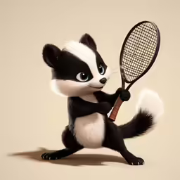 a little panda that is holding a tennis racket