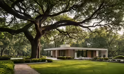 a house with a big tree in the middle of it