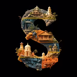 the letter s is made up of colorful architecture