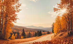 an empty dirt road surrounded by trees and leaves