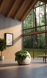 a room that has some potted plants inside