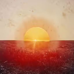 the sun over a field with tall grass