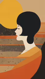 a woman in an orange and yellow dress stands at the sun