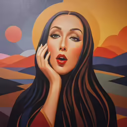 a painting of a woman holding her hand on her lip