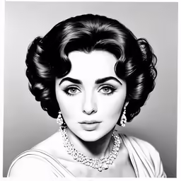 a woman with very large lashes wearing pearls