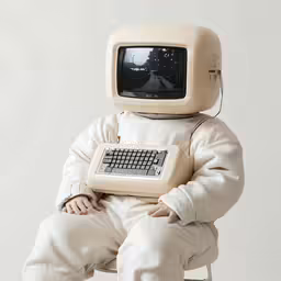 an adorable baby dressed in a little computer suit