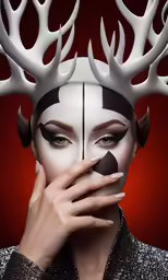 the lady is wearing deer horns with antlers