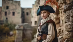 a person with a hat and backpack in a dress