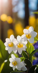 a white flower with yellow centers in the sun