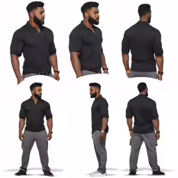 a man standing and wearing different poses with his hands in his pockets