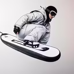 a man doing a trick on top of a snowboard