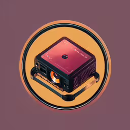 the radio in this round photo is pink,a red, old - fashioned stereo device sitting on top of purple circle