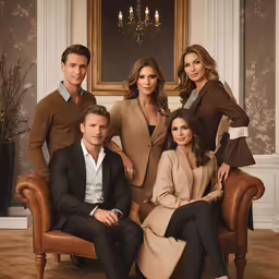 a family poses for the camera on chairs