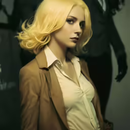 a beautiful young blond lady in a suit