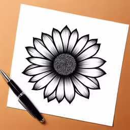 black and white drawing of a large flower