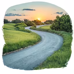a watercolor painting or digital photograph of a winding road
