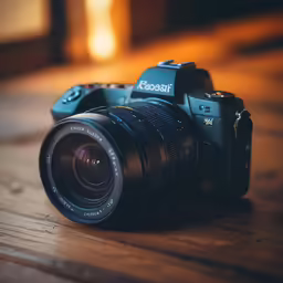 a camera sitting on the floor with its lens open