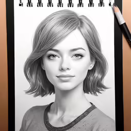 a pencil drawing of a female with short hair