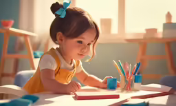 little girl writing in a notepad while having a good time