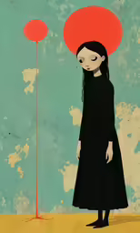 a woman with a red balloon on her head