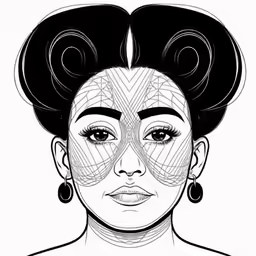 the illustration of an african american woman with face patterns and decorative stitches on her forehead