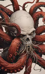 a sculpture of an octopus with a white skull