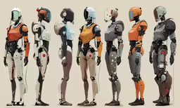 some robots are standing in front of each other
