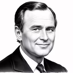 a black and white drawing of a man wearing a suit